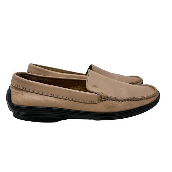 Tod's Driving Loafers Penny Slip On Flats Leather Rubber Beige Size 37 US 7 - Picture 4 of 14